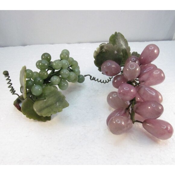 Amethyst and Green Aventurine Stone Grape Clusters with Leaves Set of 2 - Picture 5 of 16